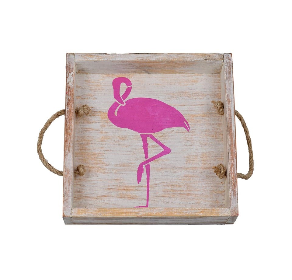 Flamingo Baskılı Eskitme Tepsi