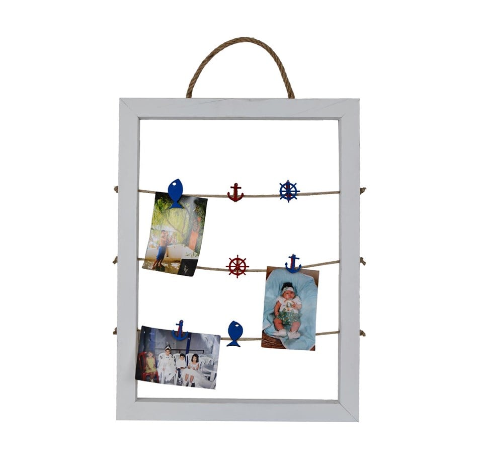 Marine Mandallı Beyaz Eskitme İpli Fotoğraflık