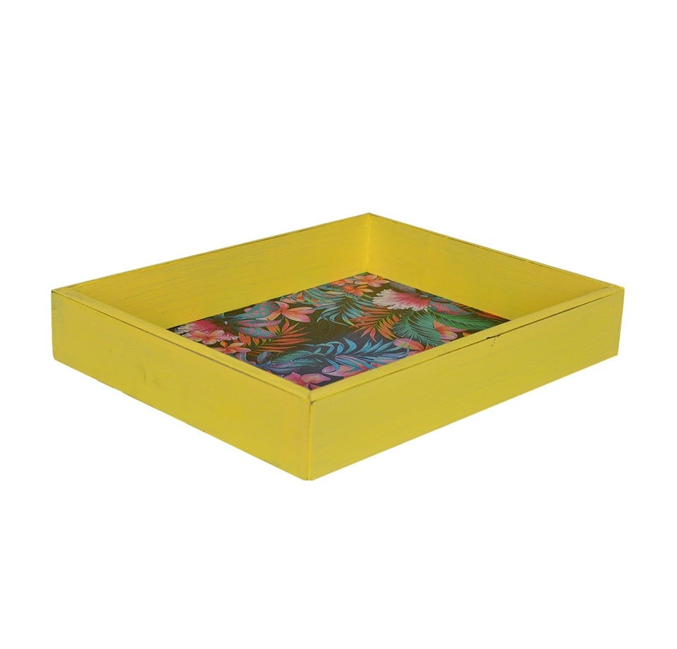 Yellow Ahşap Baskılı Tepsi