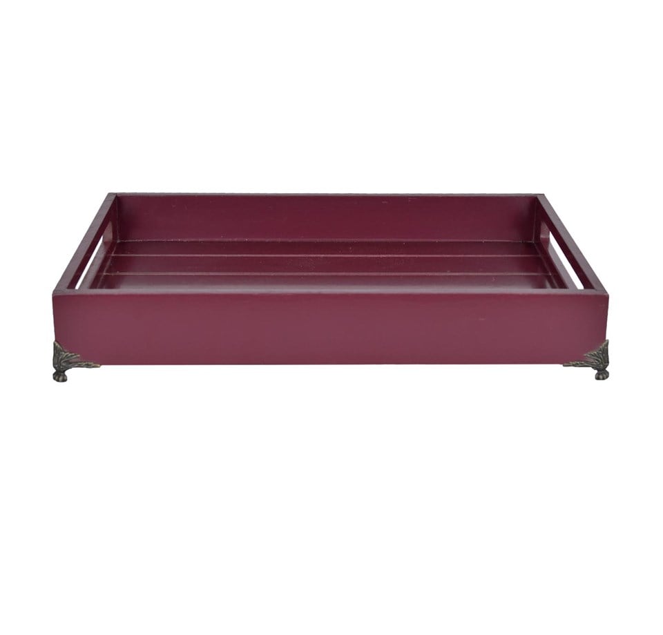 Bordo Metal Ayaklı Dekoratif Tepsi