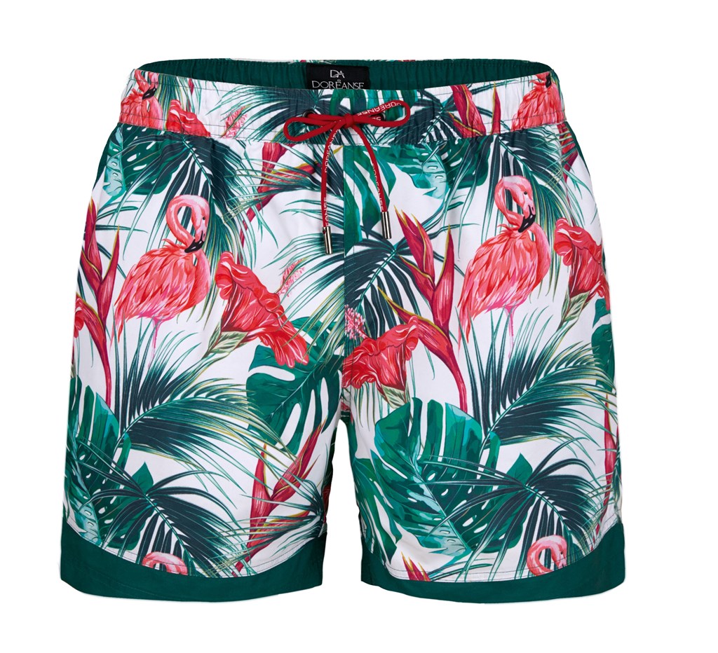 DOREANSE Erkek Flamingo Desenli Cepli Şort Mayo 3822
