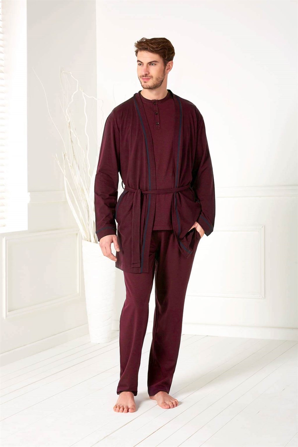 Doreanse Erkek Modal Uzun Kol Hırka T-Shirt Pijama Takımı 4500