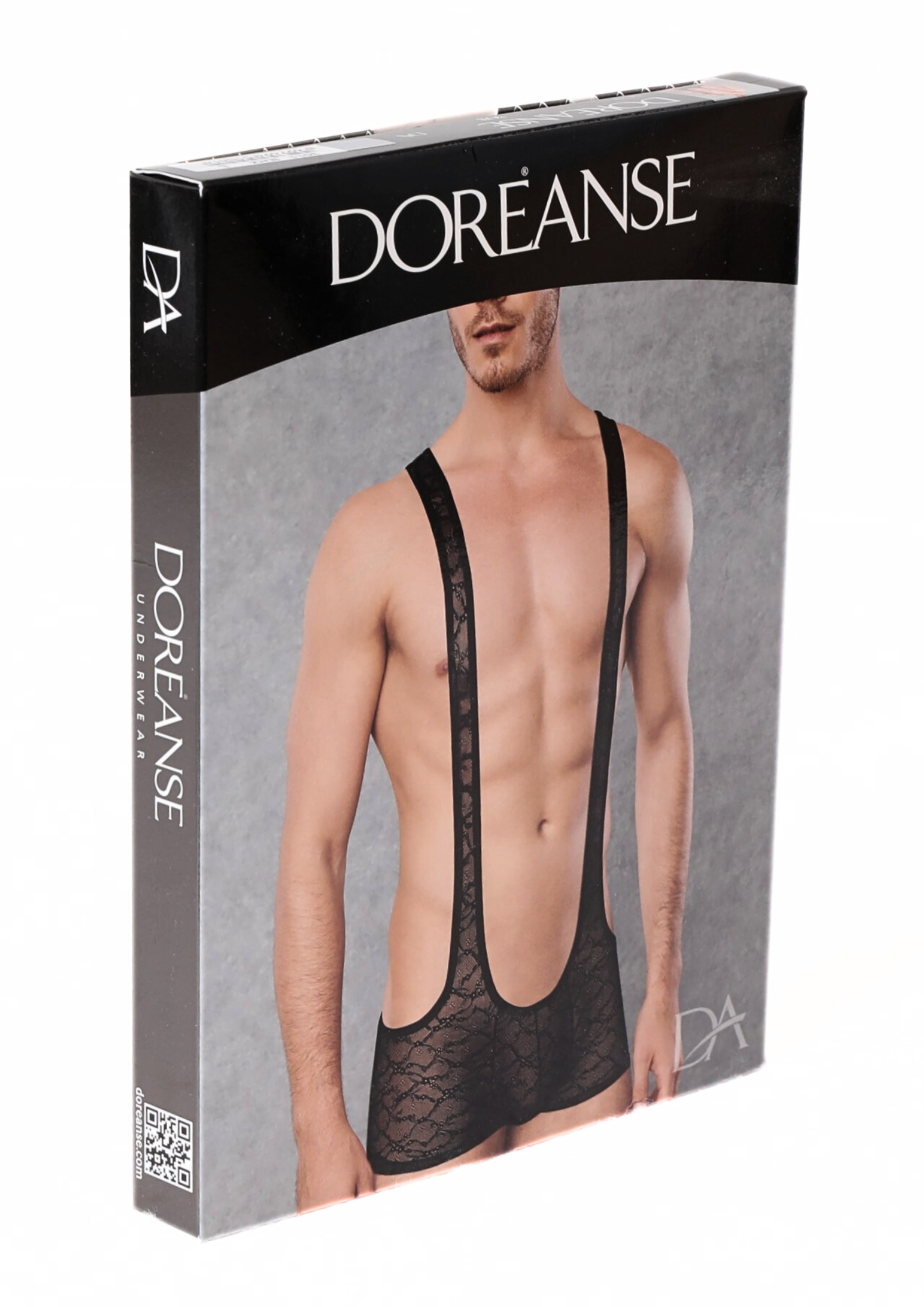 Doreanse Erkek Siyah Dantelli Transparan Askılı Fantezi Body 3011