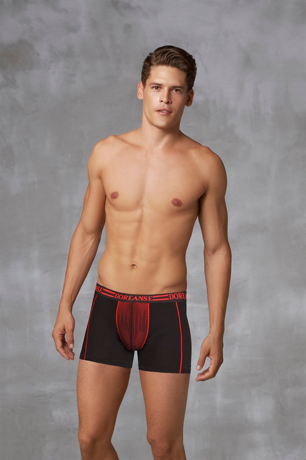 DOREANSE Erkek Siyah Kırmızı Detaylı Boxer 1752