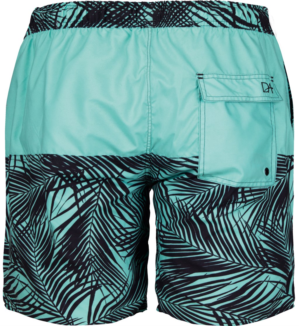 DOREANSE Erkek Turkuaz Palmiye Desenli Arka Cepli Uzun Şort Mayo 3824