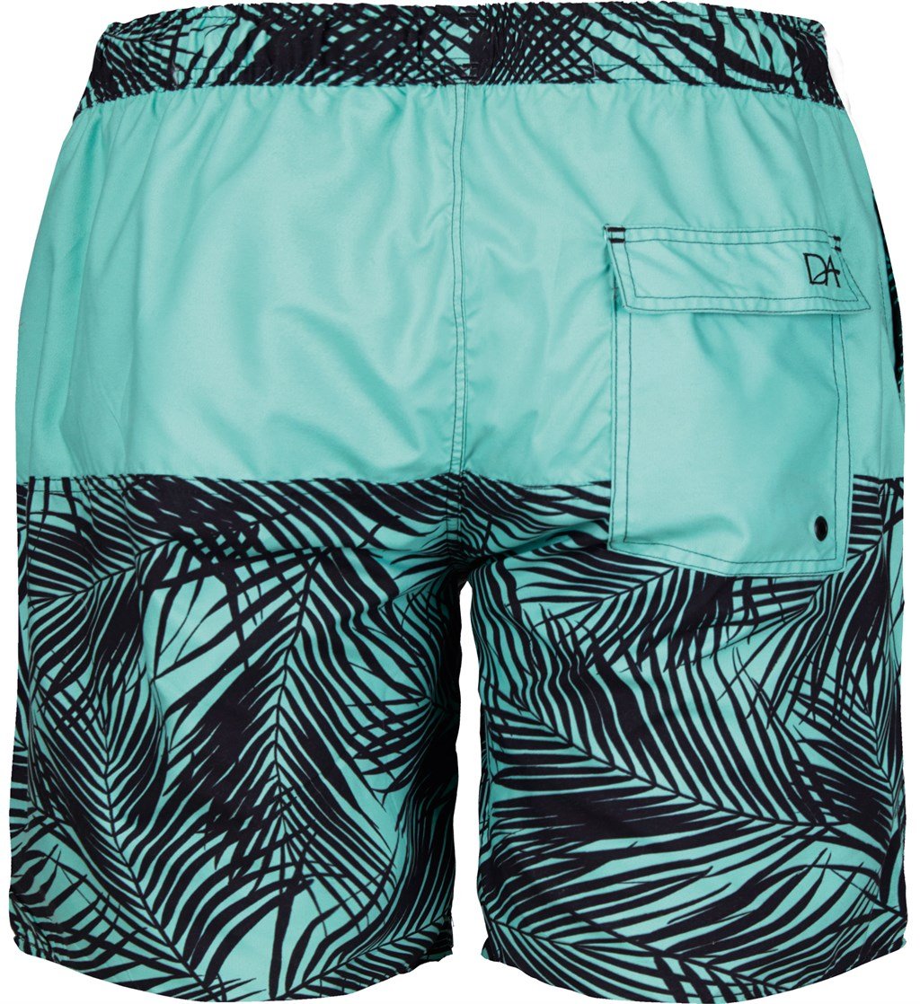 DOREANSE Erkek Turkuaz Palmiye Desenli Arka Cepli Uzun Şort Mayo 3824