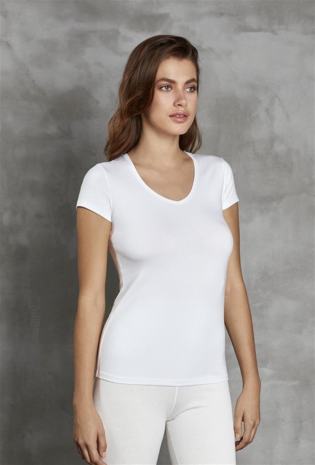 DOREANSE Kadın Derin V Yaka Termal T-Shirt 8593