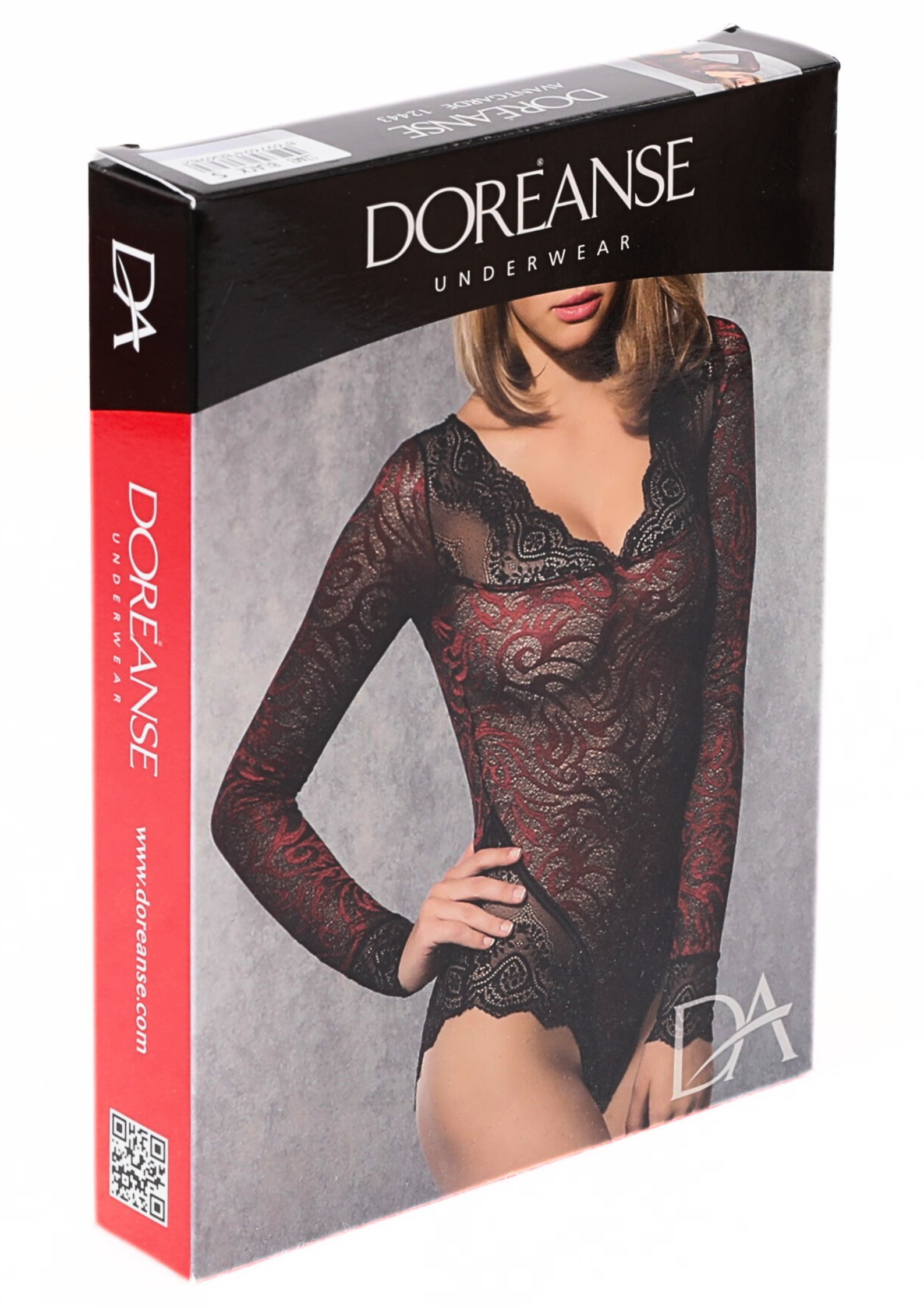 Doreanse Kadın Polyamid Siyah Dantel Detaylı Geniş V Yaka Body 12443