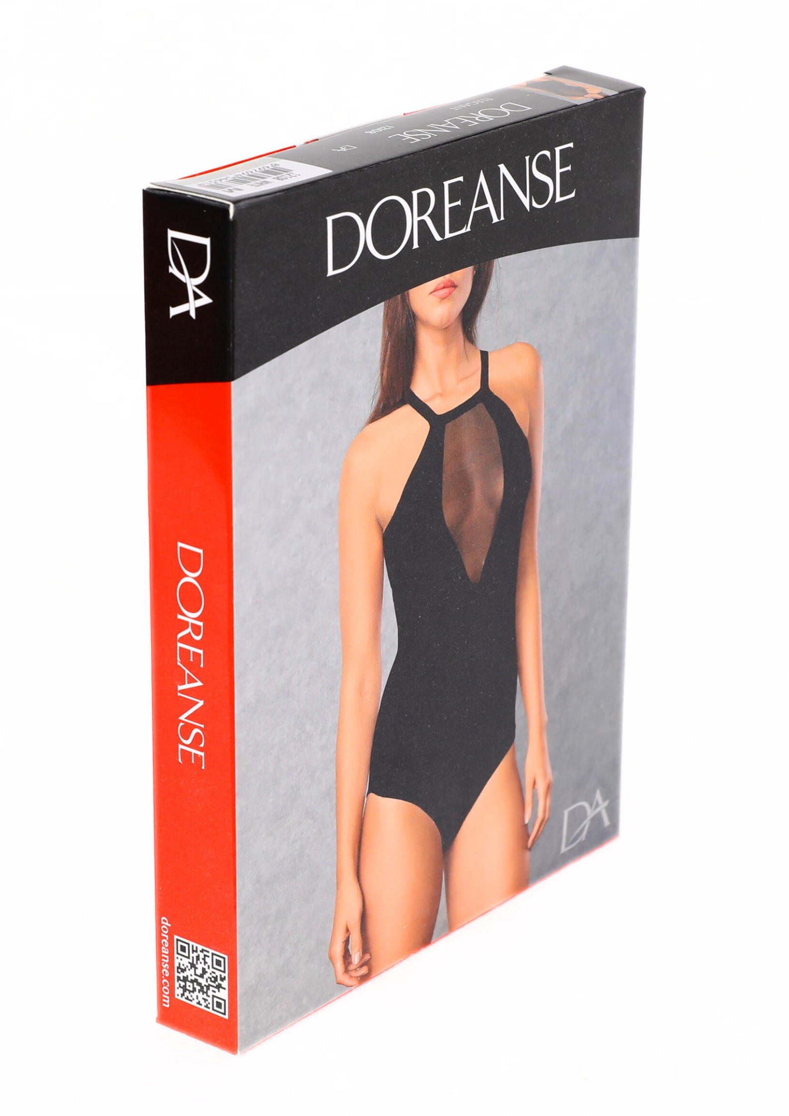 DOREANSE Kadın Siyah Derin Tül Dekolte Detaylı Body 12108