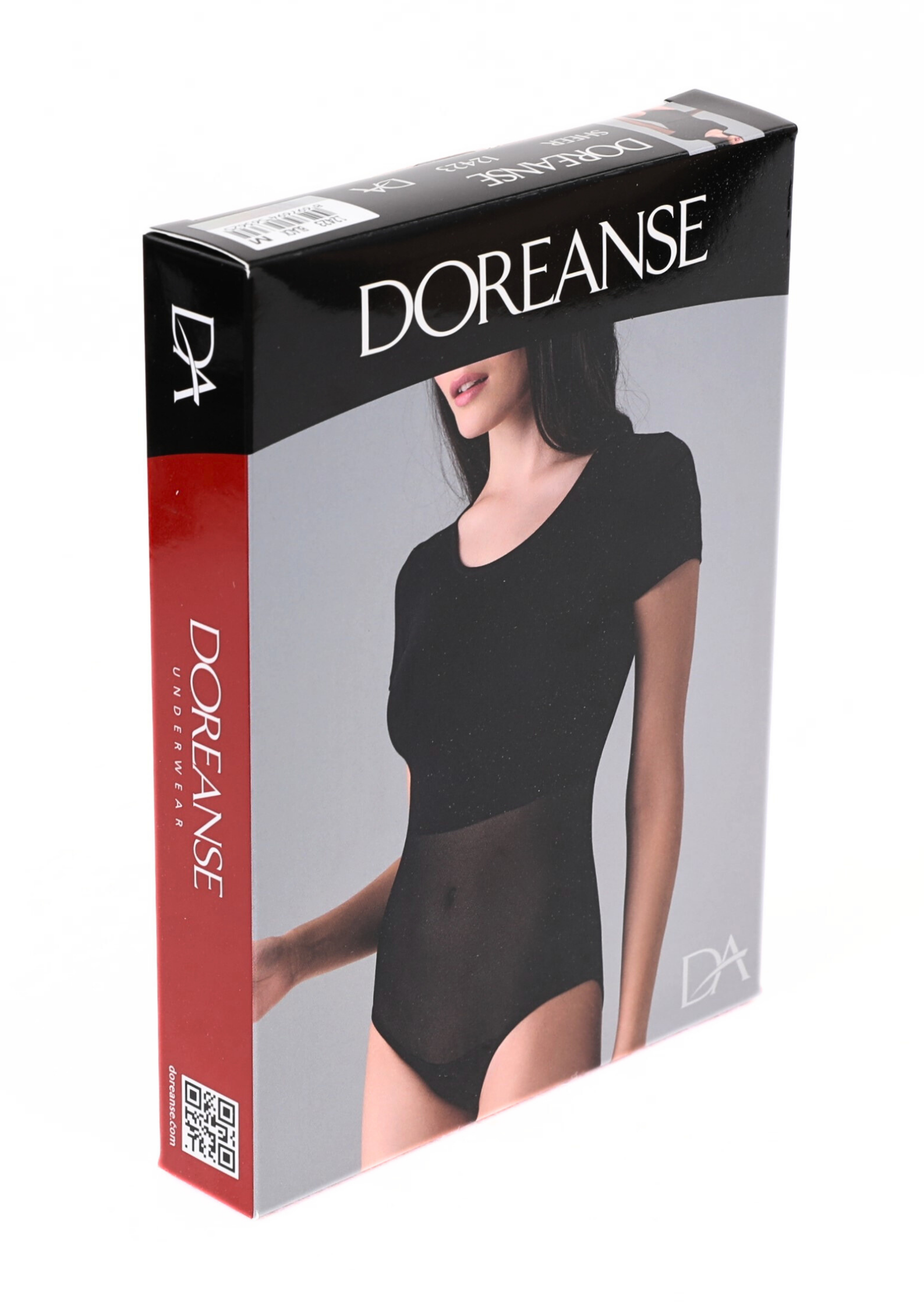 DOREANSE Kadın Tül Detaylı Kısa Kol Siyah Bodysuit 12423