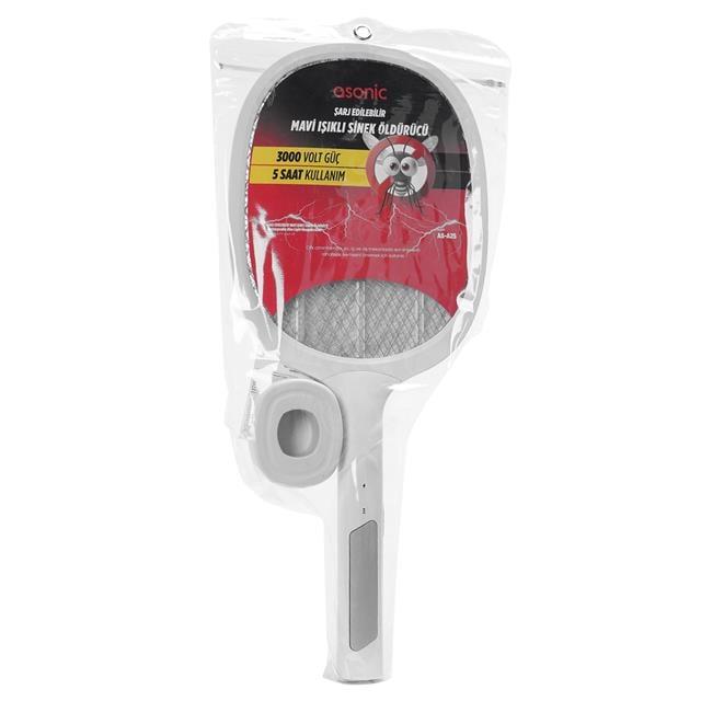 Asonic AS-A25 1200Mah 3000V Çıkış UV Mavi Işıklı Şarjli Masaüstü Raket Sinek Öldürücü