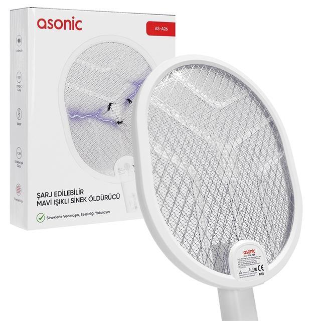 Asonic AS-A26 1200Mah 3000V Çıkış UV Işıklı Şarjli Katlanabilir Askılı Raket Sinek Öldürücü
