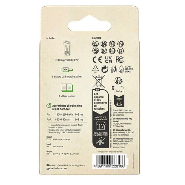 Gp Recyko E221 Usb 2'Li AA - AAA Pil Şarj Cihazı (GPACSE221004 GPE221R21-2GTLB1)