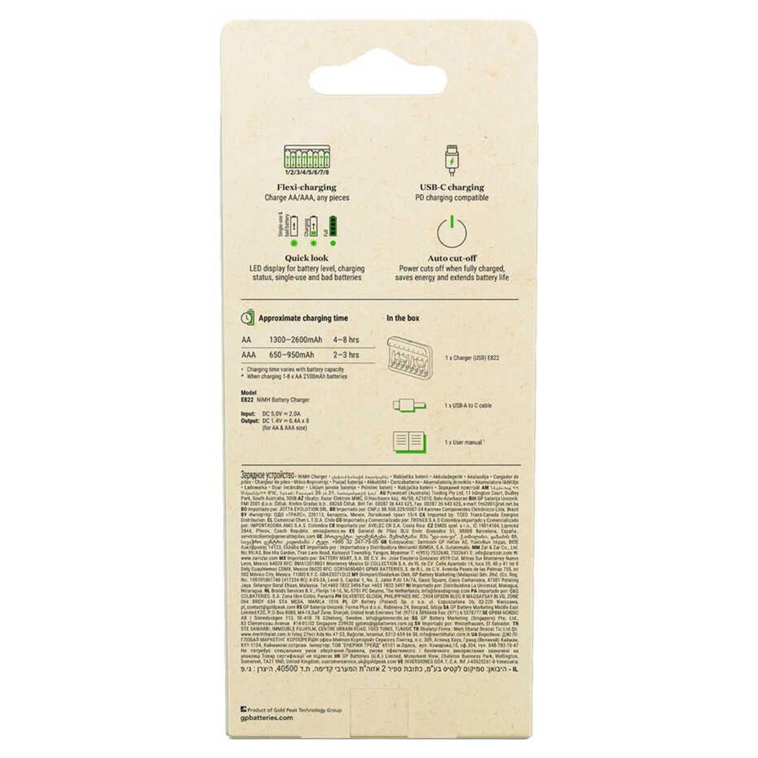 GP ReCyko E822 8'li USB Kalem Pil Şarj Cihazı - AA ve AAA Uyumlu Akıllı LED Göstergeli Profesyonel Şarjlı Ünitesi