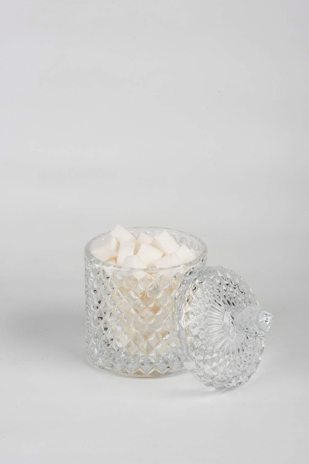 Kristal Desen Noktalı Şekerlik İşleme Kapaklı Çay Sunum 8 x 8 cm