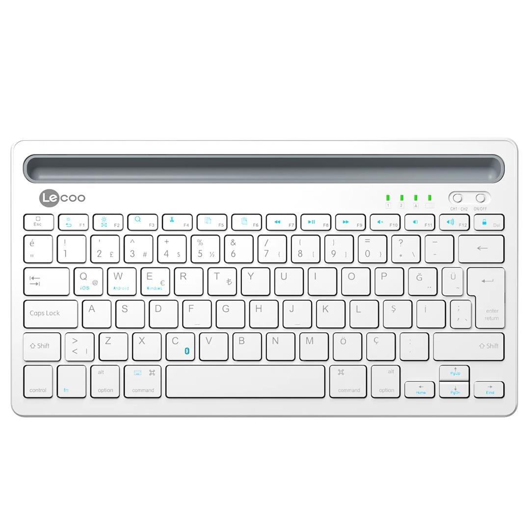 Lenovo Lecoo BK100 Bluetooth V3.0 Çoklu Cihaz Uyumlu Şarj Edilebilir Kablosuz Beyaz Türkçe Q Klavye