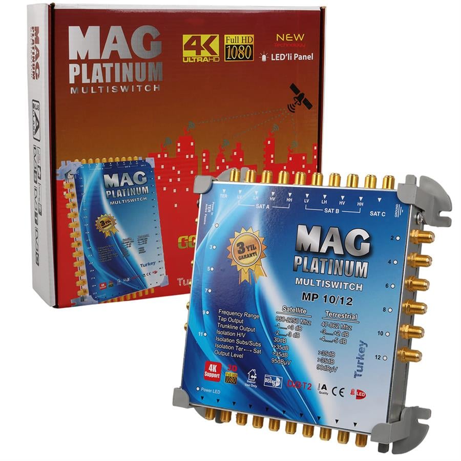 MAG Platinum MP 10/12 Multiswitch - 10 Giriş 12 Çıkışlı Merkezi Uydu Santrali Hybrid 4K ve 3D Destekli