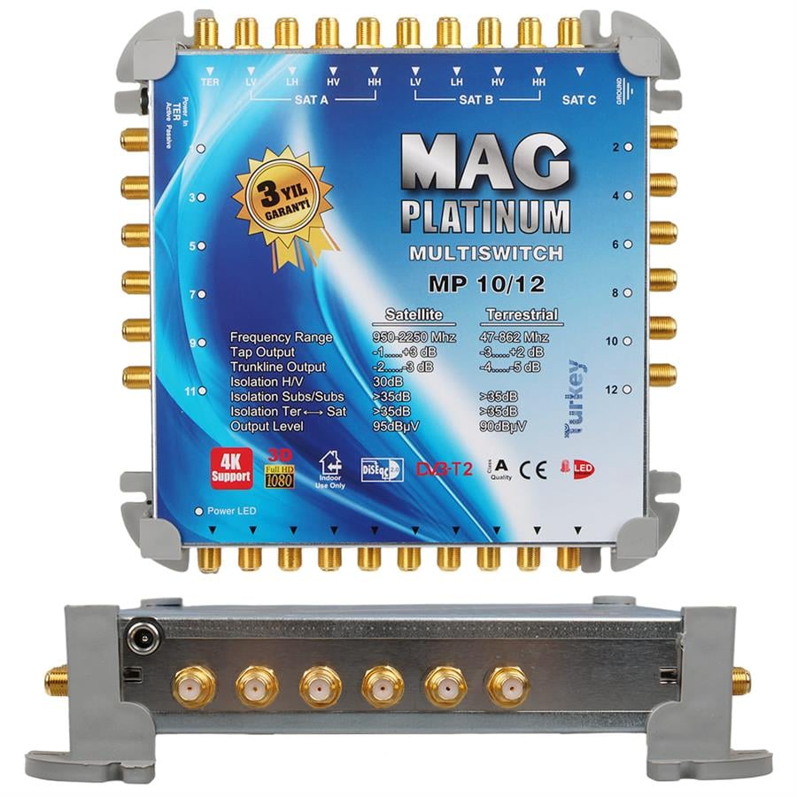 MAG Platinum MP 10/12 Multiswitch - 10 Giriş 12 Çıkışlı Merkezi Uydu Santrali Hybrid 4K ve 3D Destekli