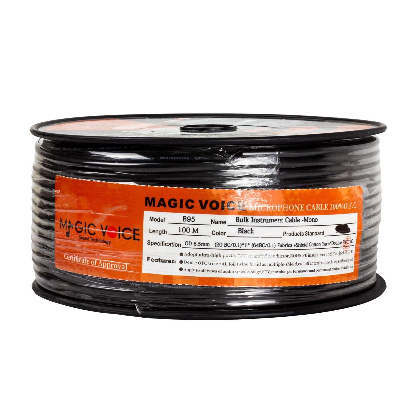 MagicVoice B96 Profesyonel Tek Damarlı Blendajlı Enstrüman Mikrofon Kablosu Mono 100 Metre (Siyah)