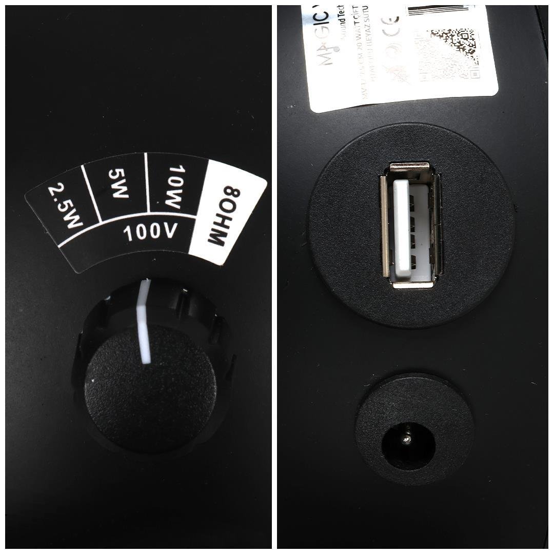 MagicVoice MV-13 7.5 CM 20 Watt Komütatörlü Hat Trafolu Siyah Sütun Sarkık Hoparlör (2'li Takım)