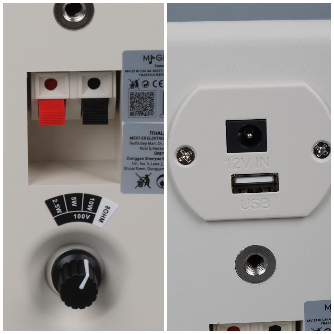 MagicVoice MV-21 10 CM 40 Watt Komütatörlü Hat Trafolu Beyaz Sütun Hoparlör (2'li Takım)