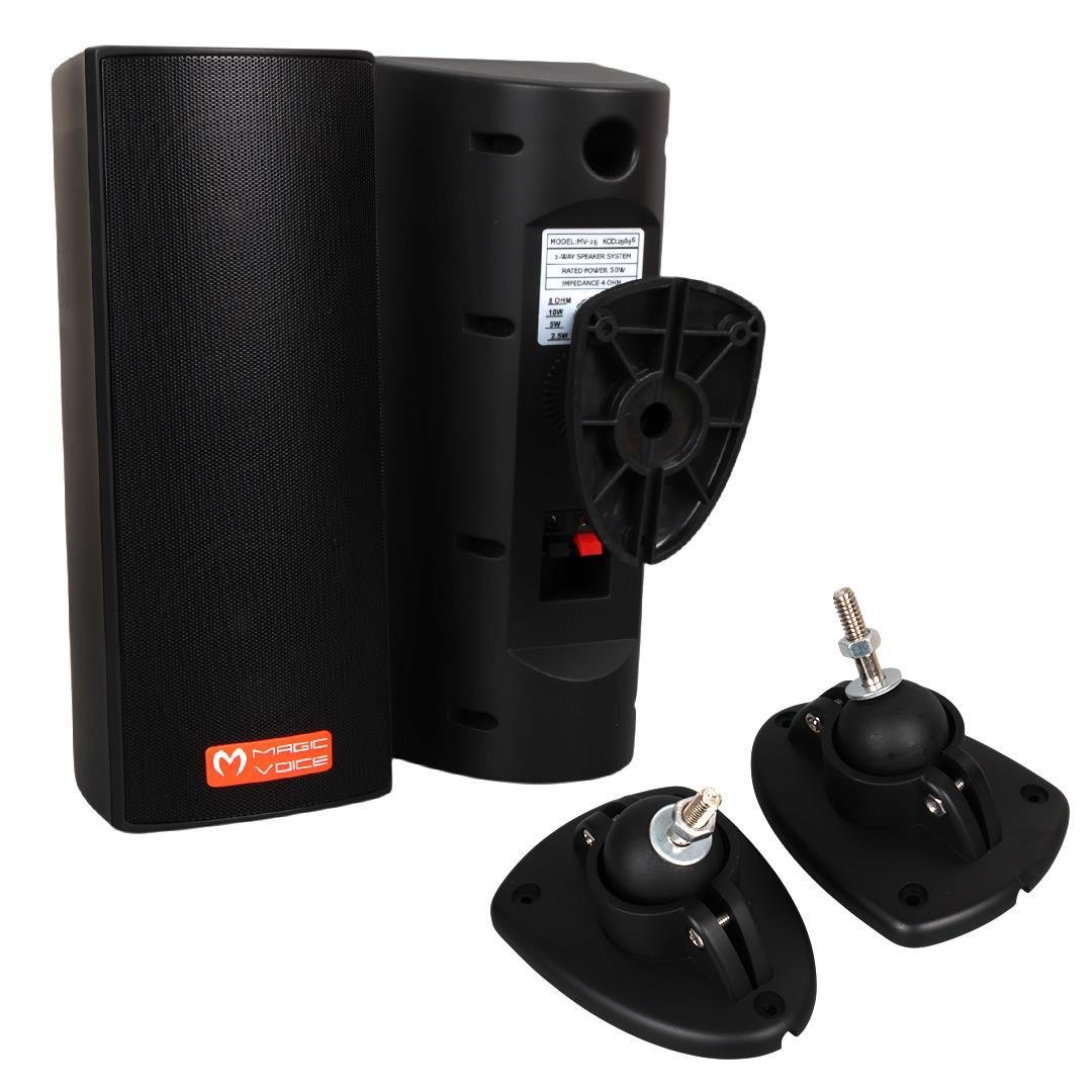 MagicVoice MV-26 2x7.5 CM 50 Watt Komütatörlü Hat Trafolu Siyah Sütun Hoparlör (2'li Takım)