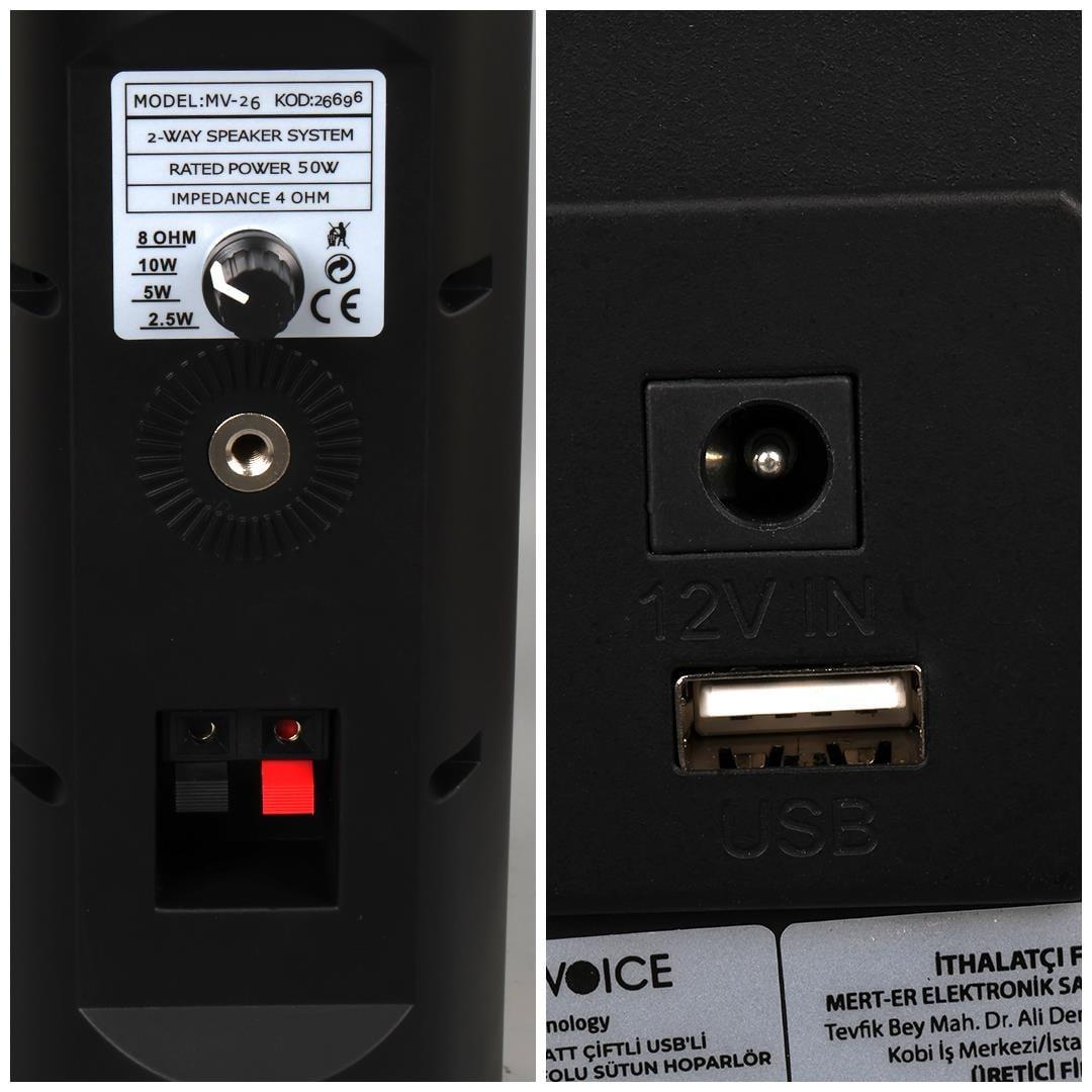 MagicVoice MV-26 2x7.5 CM 50 Watt Komütatörlü Hat Trafolu Siyah Sütun Hoparlör (2'li Takım)