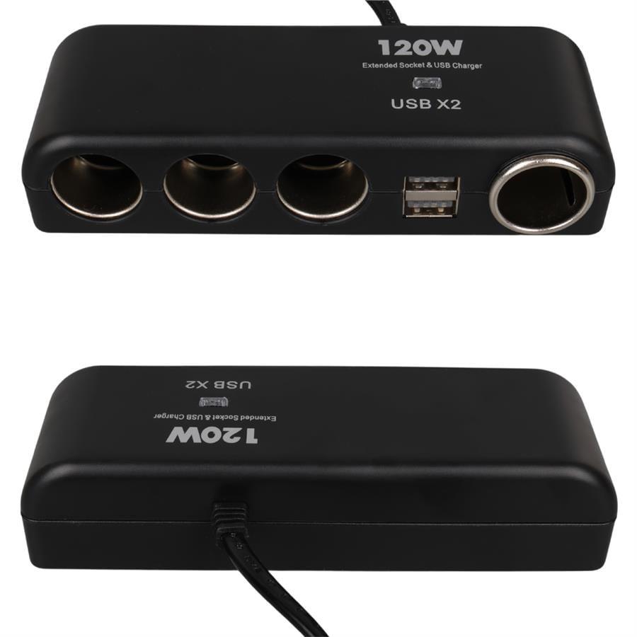 Olesson 1525 12-24V Çift USB'LI 120W 80cm Kablolu 4'LÜ Araç Çakmak Çoklayıcı