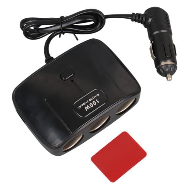 Olesson 1635 12-24V Çift USB Girişli 100W 70 CM Kablolu 3'LÜ Araç Çakmak Çoklayıcı 100X66x40mm
