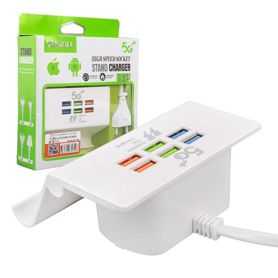 Powermaster 6 USB'li 3.1A Şarj Standı