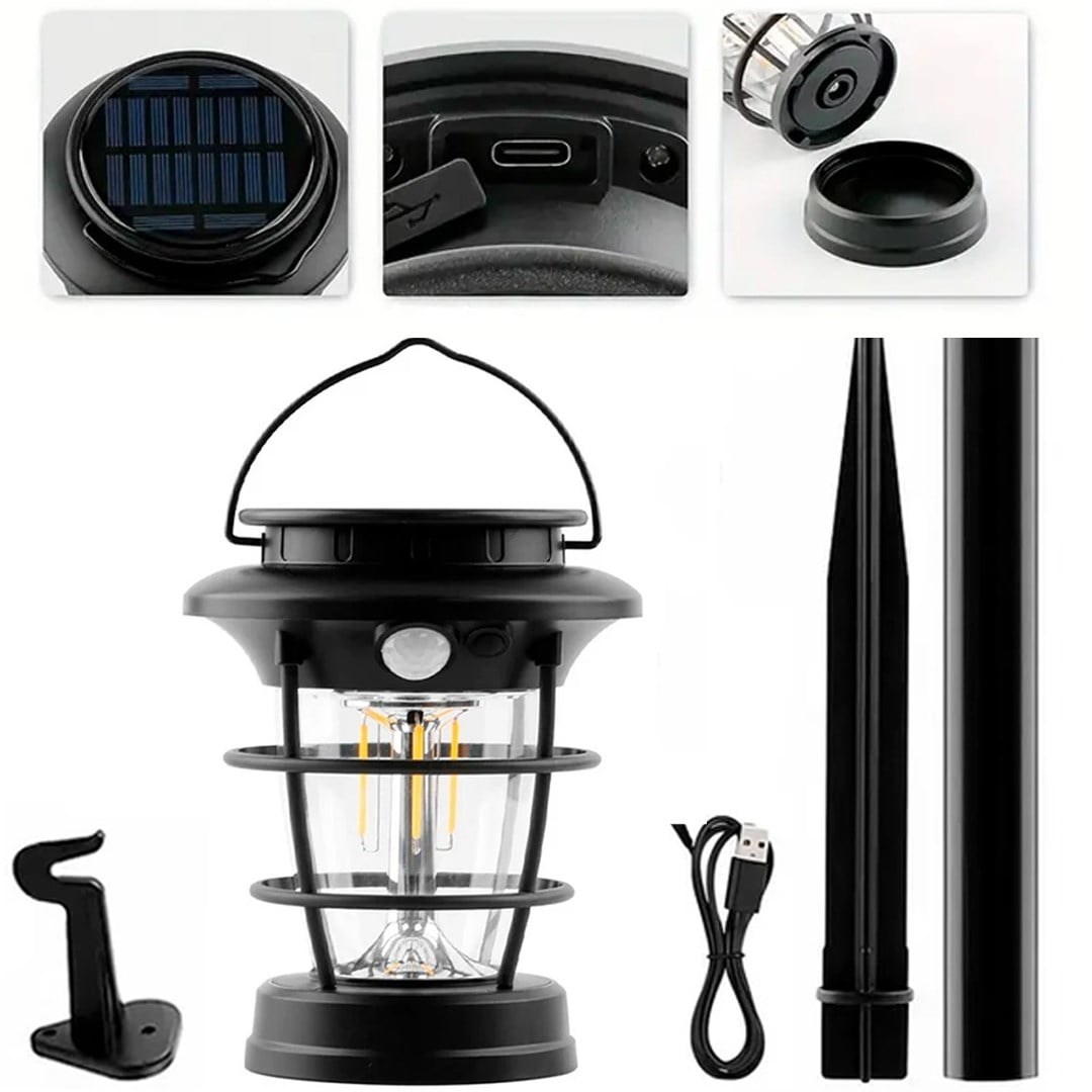 Powermaster HOP-8818 Sensörlü Taşınabilir Şarjlı + Solar Panelli 4 Çalışma Modlu Beyaz-Günışığı Işık Bahçe-Kamp Lambası