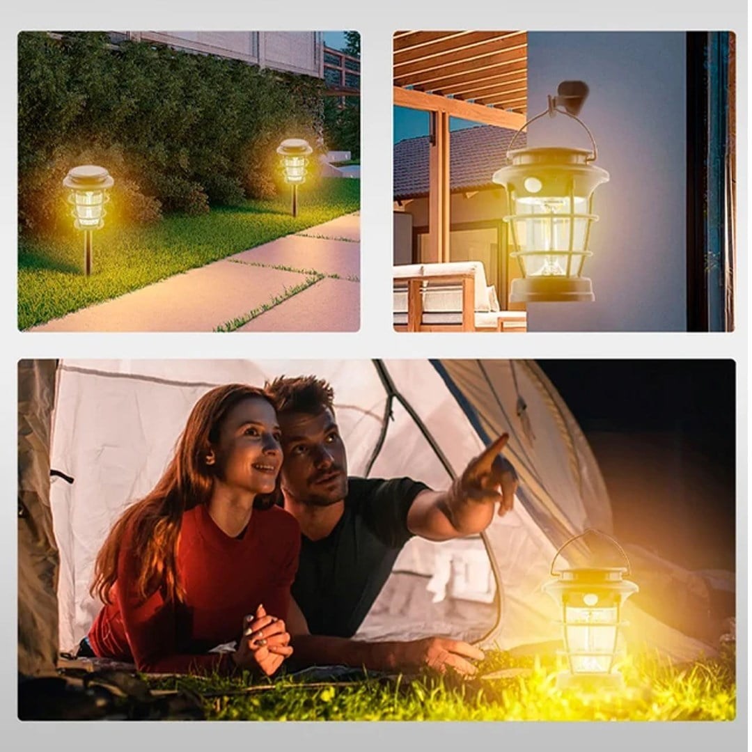 Powermaster HOP-8818 Sensörlü Taşınabilir Şarjlı + Solar Panelli 4 Çalışma Modlu Beyaz-Günışığı Işık Bahçe-Kamp Lambası