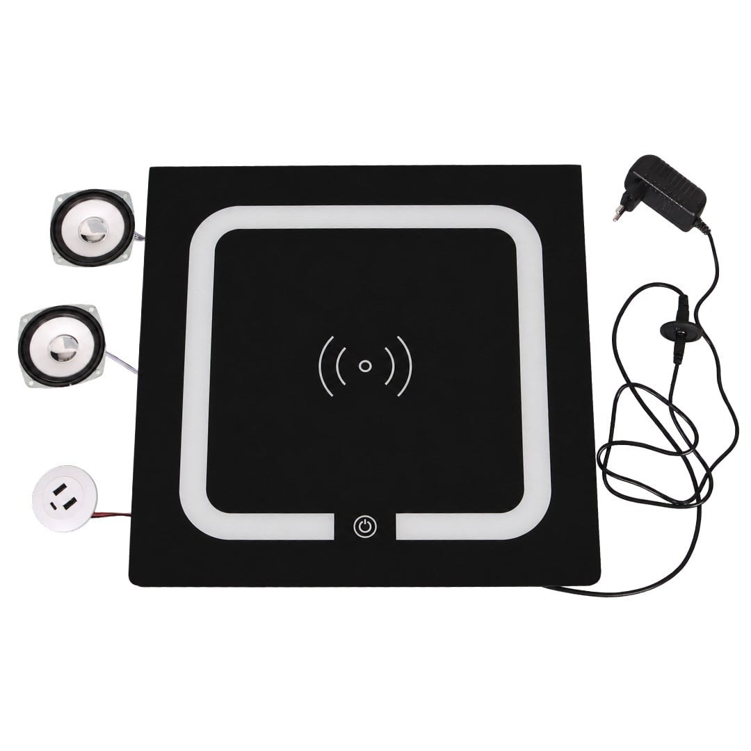 PowerMaster KH-BC01 Mobilya Komodin Kablosuz + Kablolu Şarj Ünitesi BT Speaker Dokunmatik LED Aydınlatma