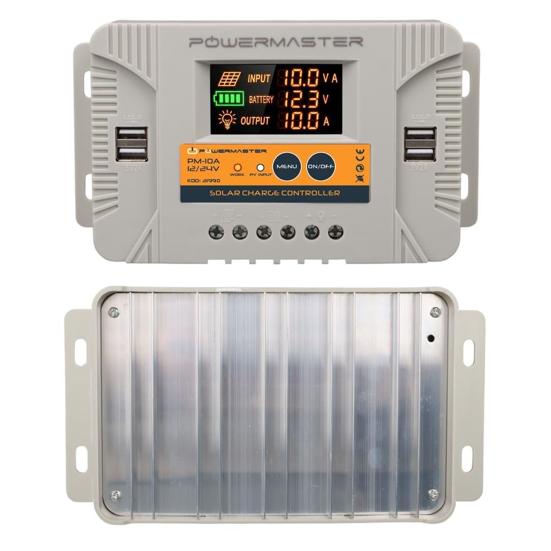 Powermaster PM-10A 12V-24V 10 Amper 4 USB Çıkışlı Dijital Ekranlı Solar Şarj Regülatörü
