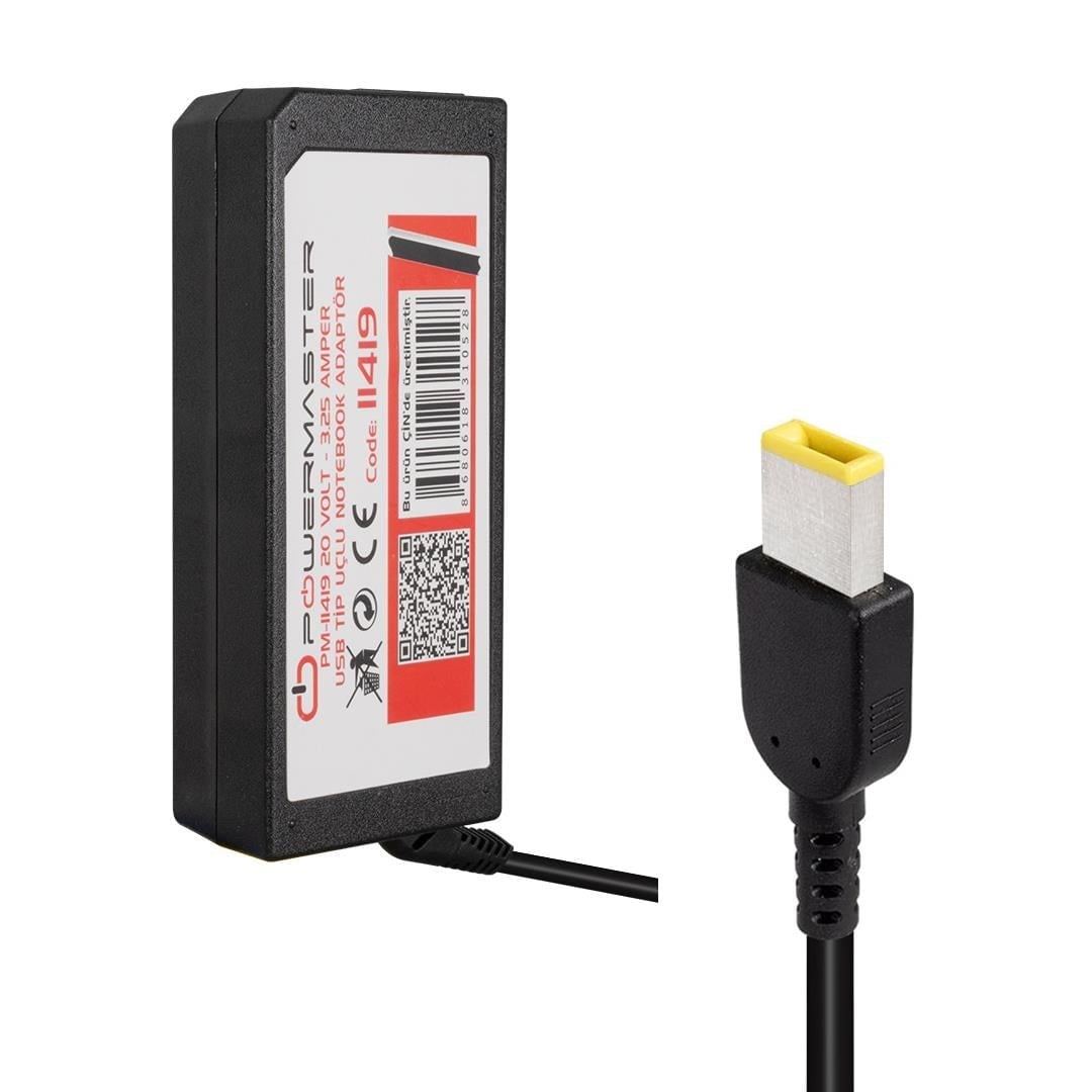Powermaster PM-11419 20 Volt - 3.25 Amper Usb Tip Uçlu Adaptör (Lenovo Ibm Notebook)
