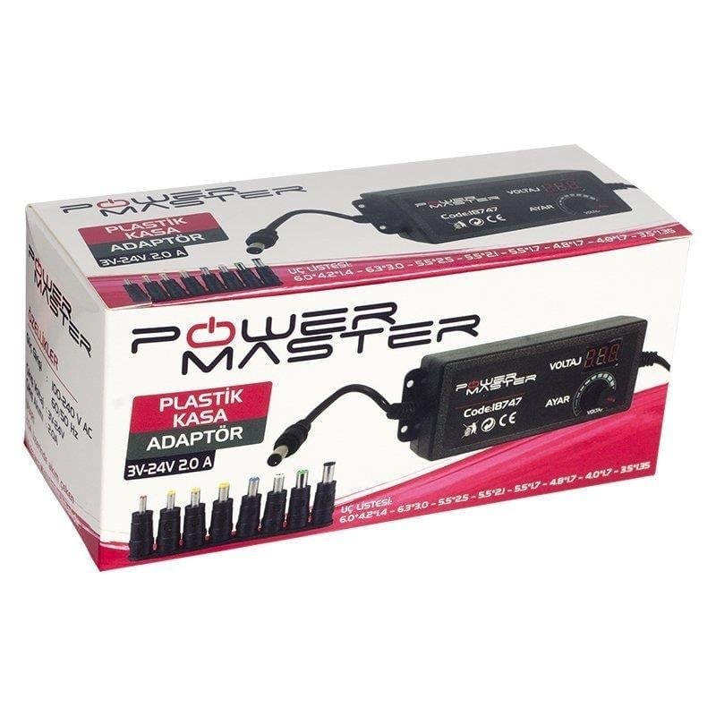 Powermaster PM-18747 Dijital Ekranlı 12 Volt - 24 Volt / 5 Amper Çok Uçlu Ayarlı Kademeli Adaptör