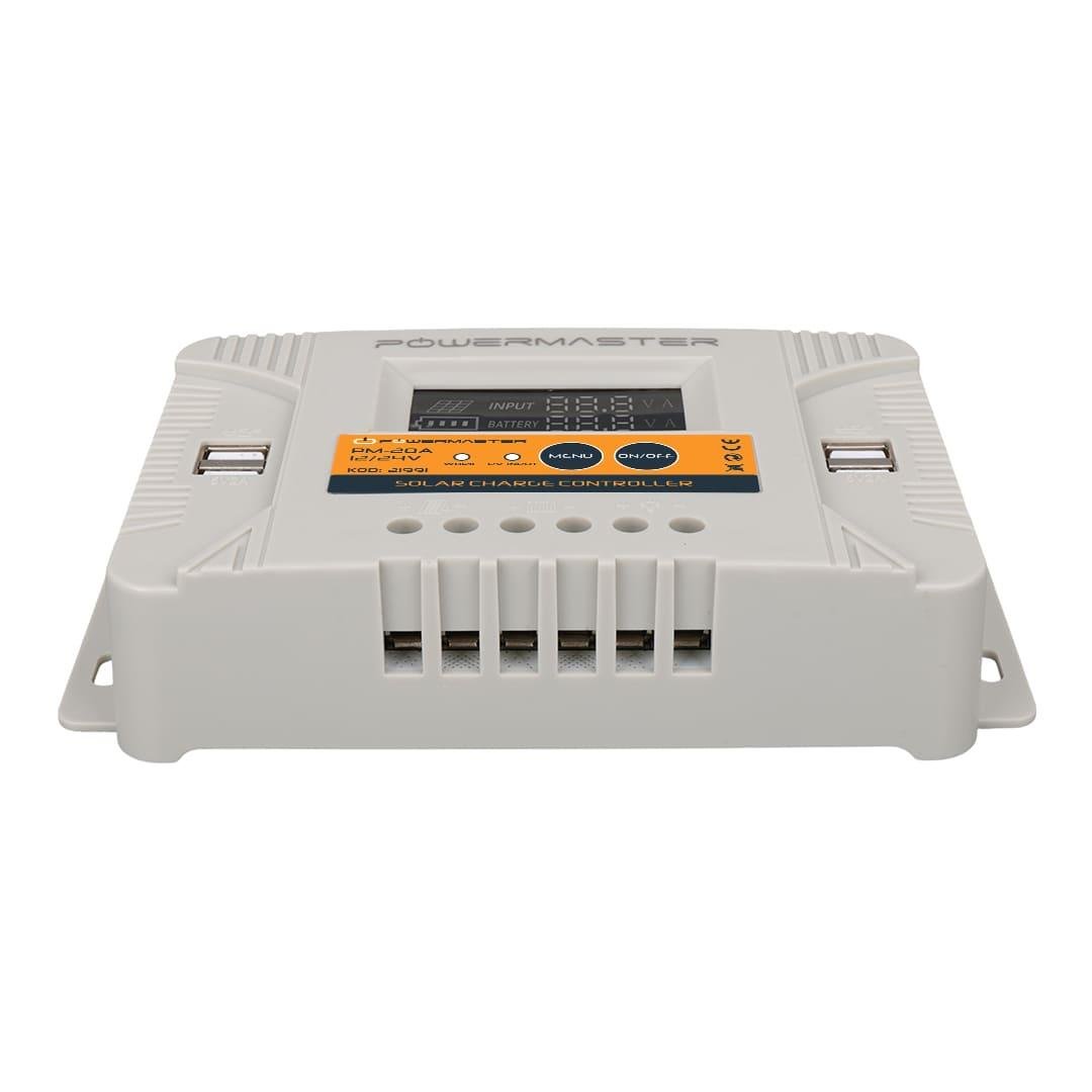 Powermaster PM-20A 12V-24V 20 Amper 4 USB Çıkışlı Dijital Ekranlı Solar Şarj Regülatörü