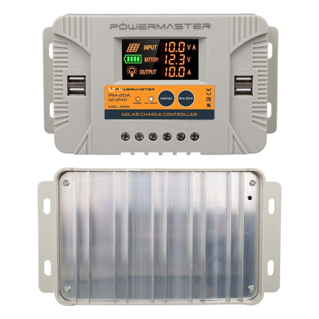 Powermaster PM-20A 12V-24V 20 Amper 4 USB Çıkışlı Dijital Ekranlı Solar Şarj Regülatörü