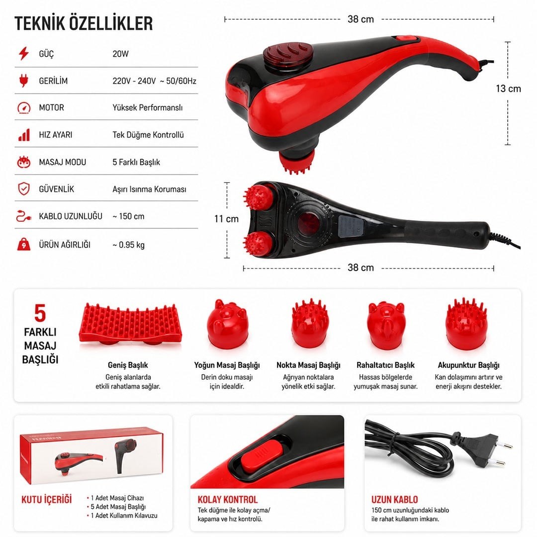 PowerMaster PM-24616 İki Kademeli Çift Başlıklı El Tipi Masaj Aleti