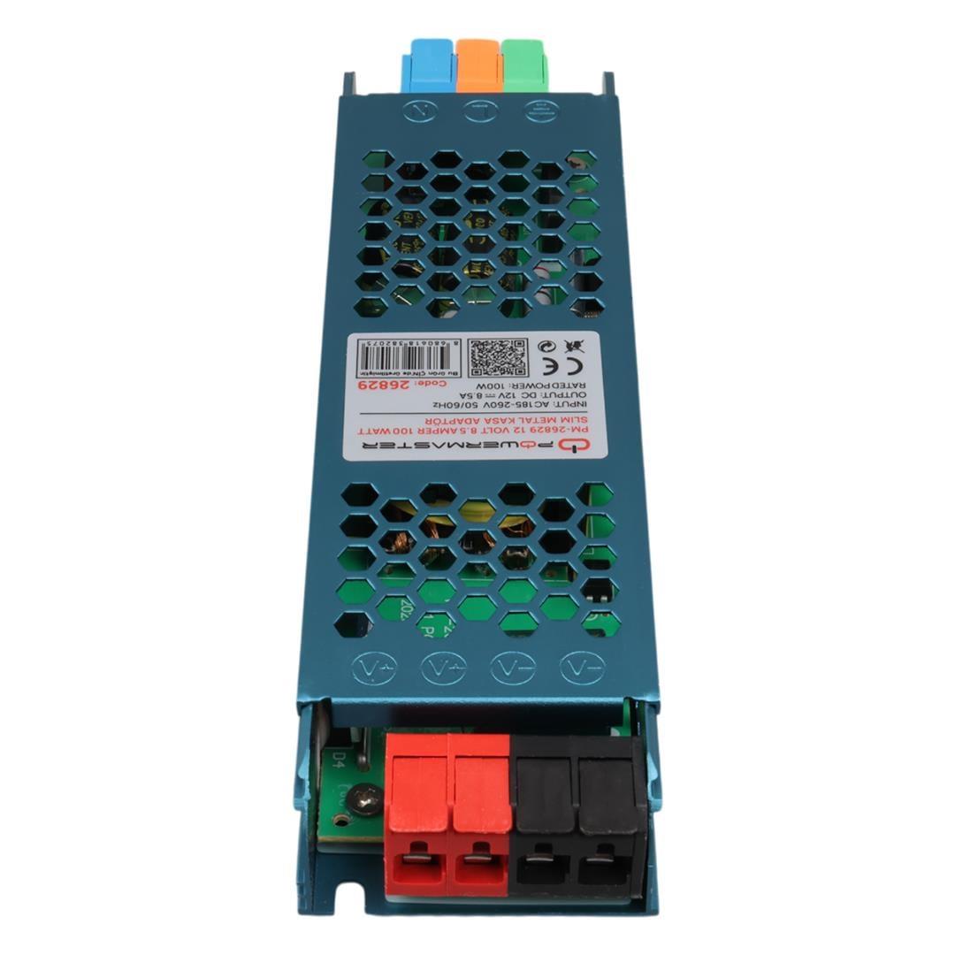 PowerMaster PM-26829 12 Volt 8.5 Amper 100 Watt Slim Metal Kasa Adaptör 180x50x23mm