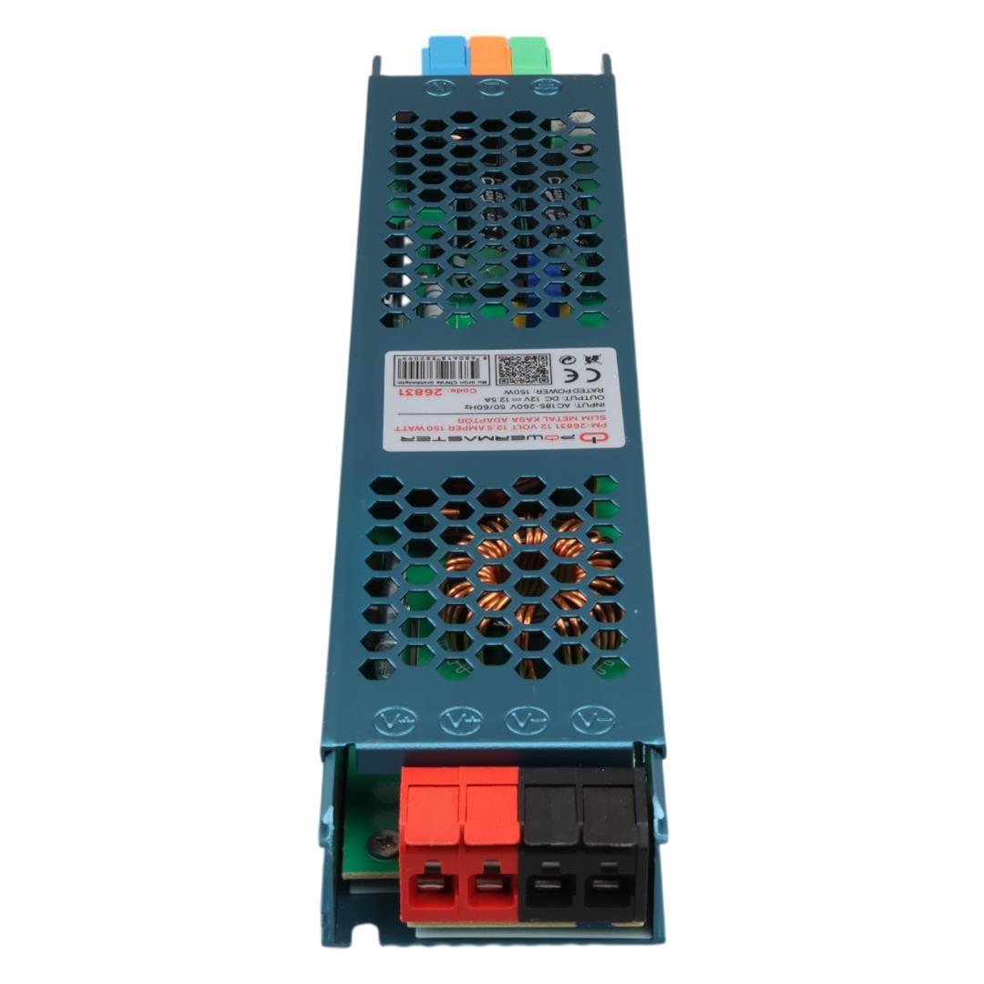 PowerMaster PM-26831 12 Volt 12.5 Amper 150 Watt Slim Metal Kasa Adaptör 238x50x23mm
