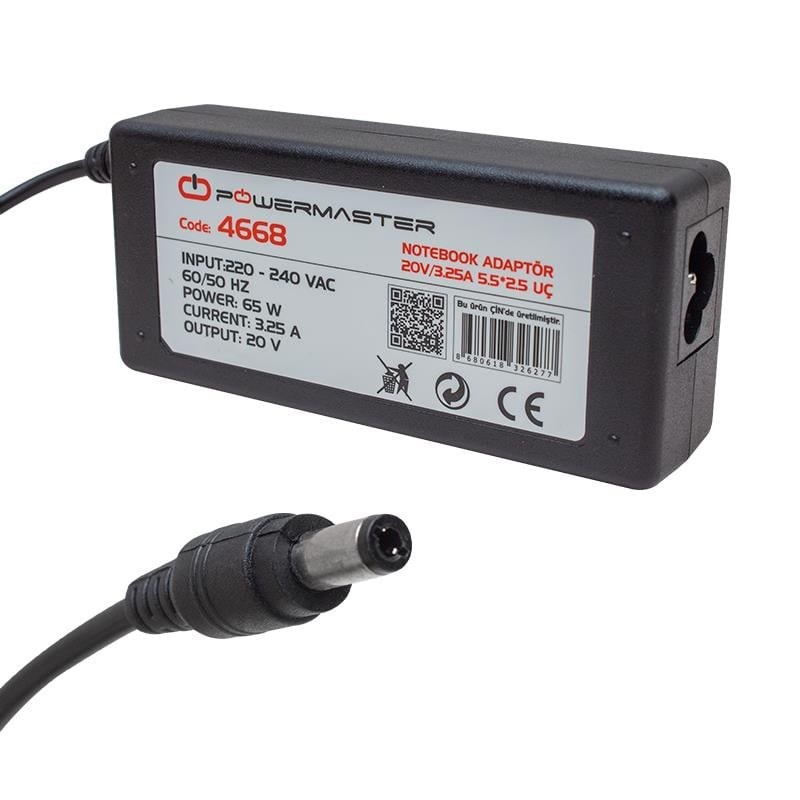 Powermaster PM-4668 20 Volt - 3.25 Amper 5.5*2.5 Mm Uçlu Adaptör (Lenovo Ibm Notebook)