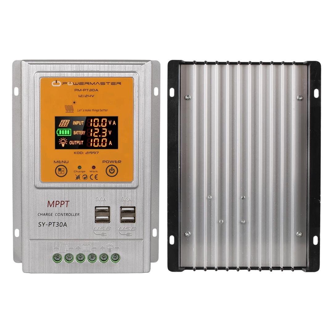 Powermaster PM-PT30A 12V-24V 30 Amper MPPT 4 USB'li Dijital Alüminyum Kasa Solar Şarj Regülatörü