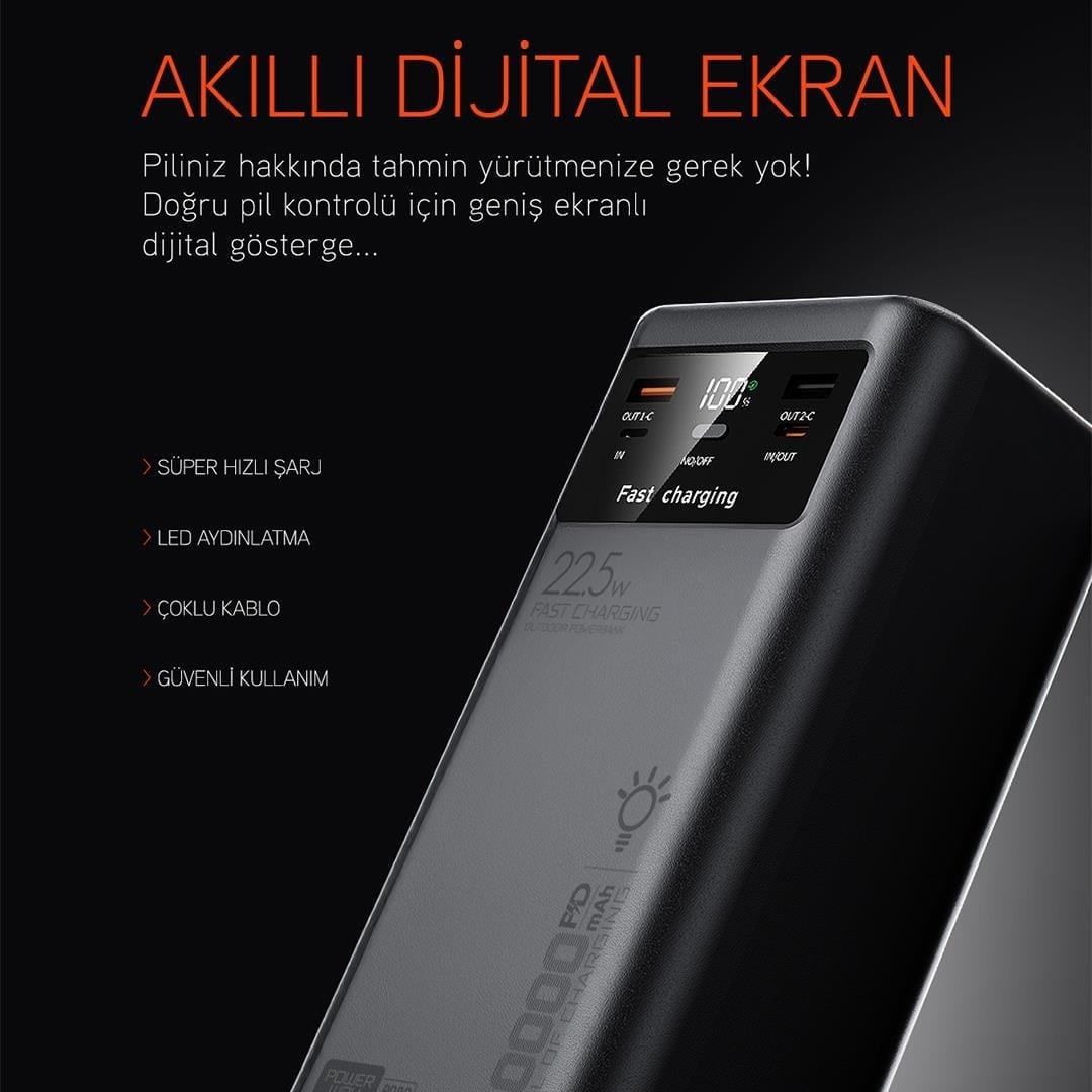 Powerway PD50 50.000mAh 22.5W Süper Hızlı Şarjlı Powerbank