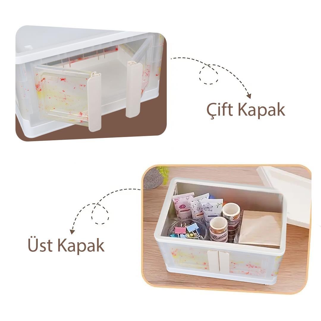 Sunup SN-25883 72L Katlanabilir Plastik Saklama Kutusu Renkli Kapaklı Tekerlekli 40x64x37cm