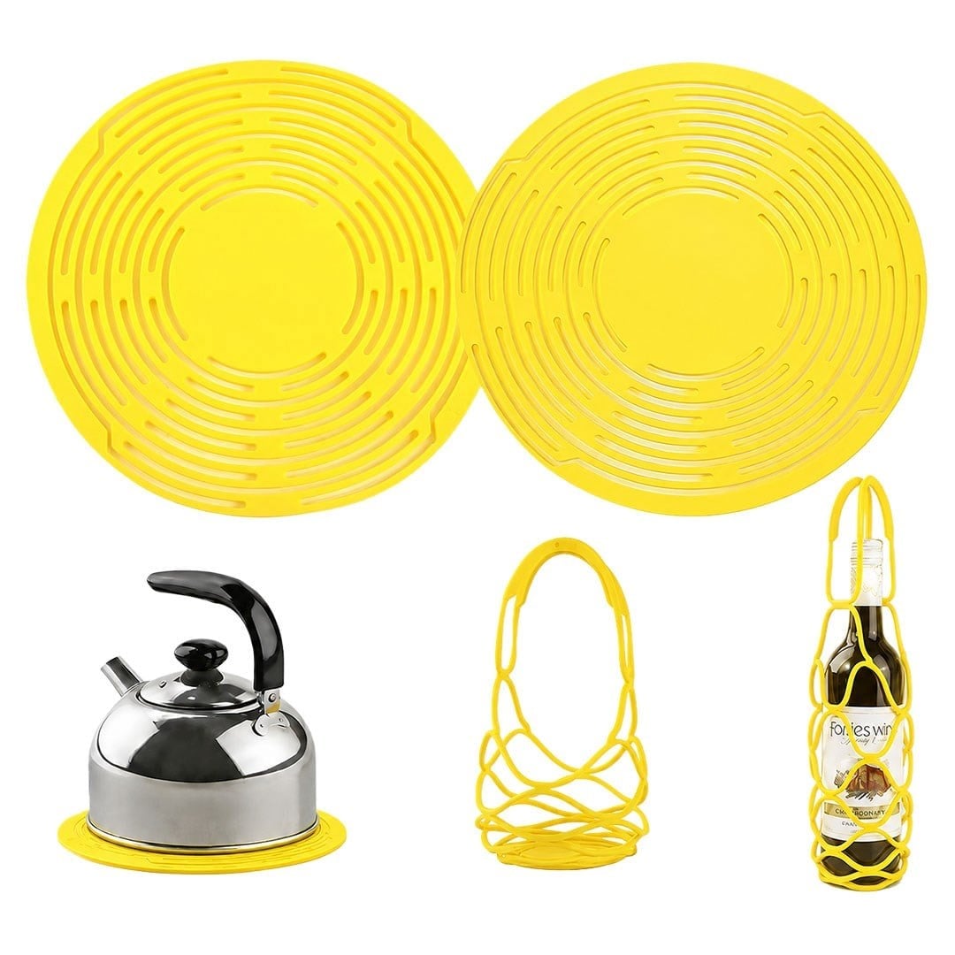 Sunup SN-38898 Silikon Isı Yalıtım Pedi Sarı Dairesel Kanallı Esnek Mutfak Nihalesi ve Tezgah Koruyucu
