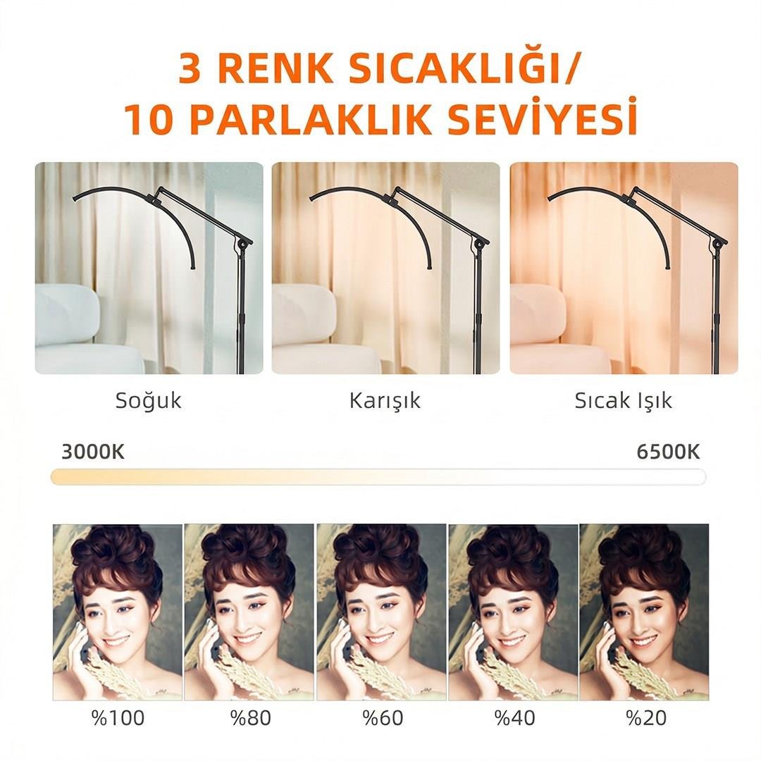 TrLed 70CM Beyaz ve Işıltılı Pembe Elmas Desenli Ayaklı Profesyonel Güzellik Lambası