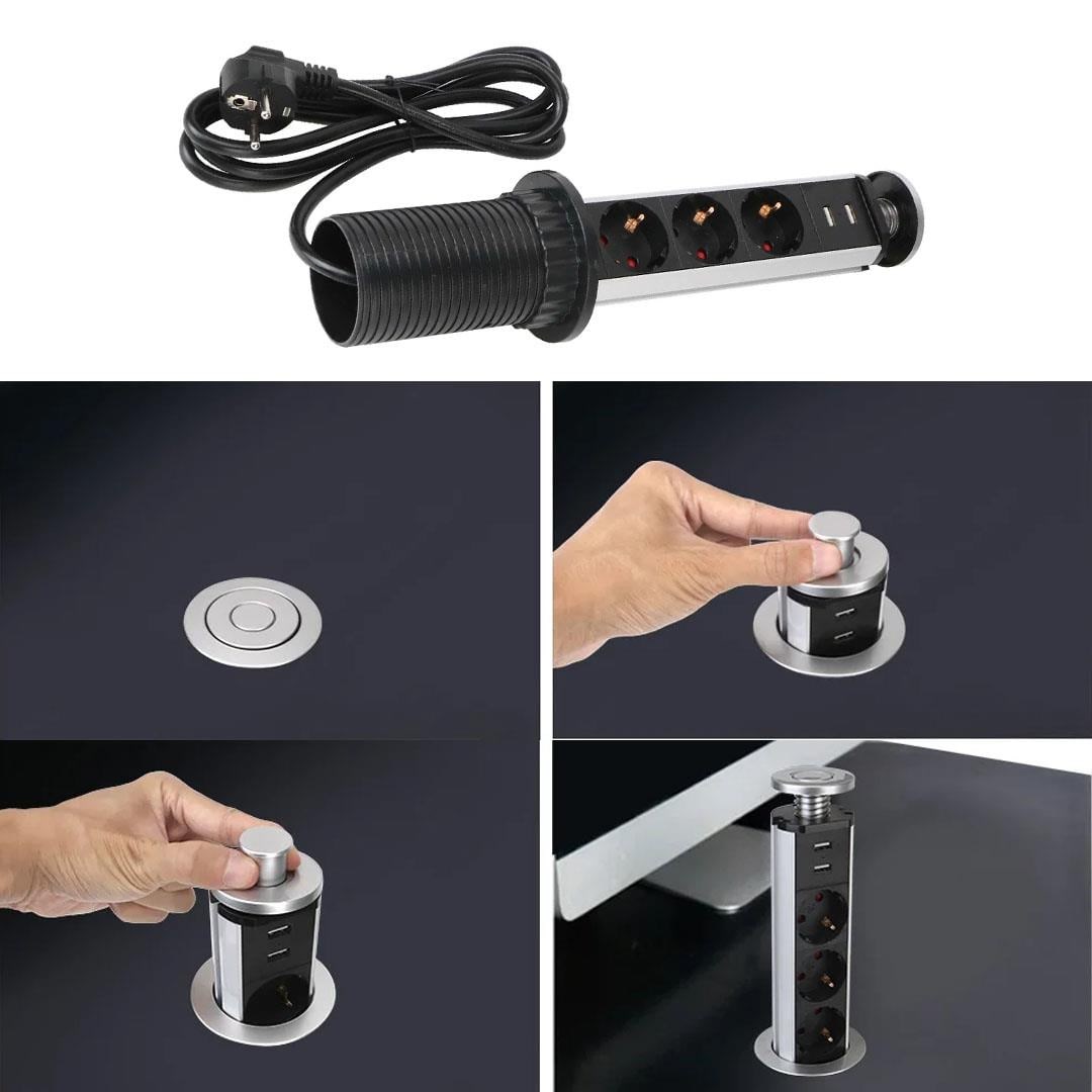 Vea VE-24062 Üçlü 1.5 Metre Kablolu İki USB’li 60mm Masaüstü Priz