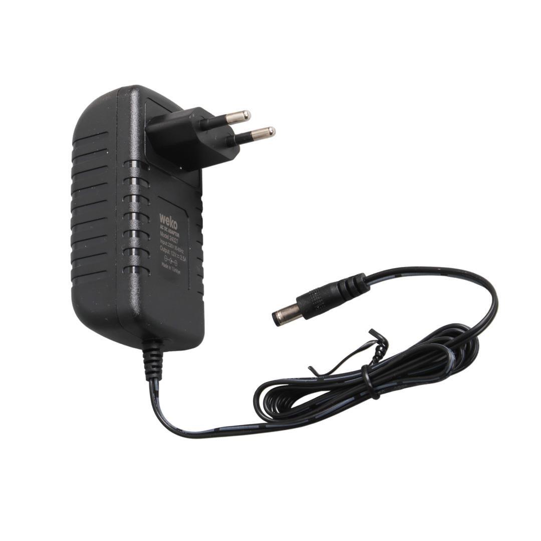 Weko WK-24327 12 Volt - 2.5 Amper 5.5*2.5 Uçlu Yerli Üretim Plastik Kasa Priz Tipi Adaptör