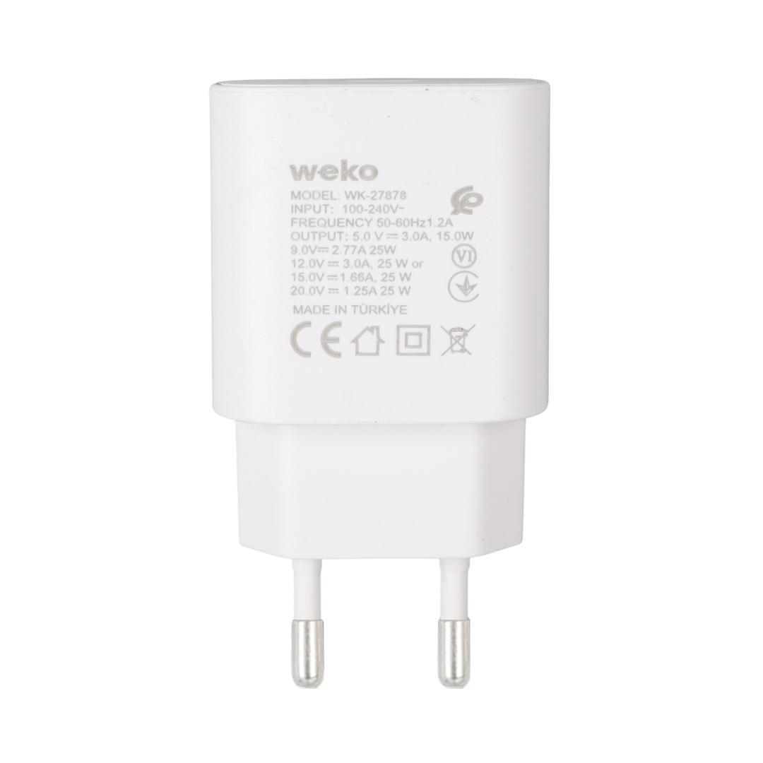 Weko WK-27878 Note10 Beyaz 25 Watt Şarj Başlık Adaptörü + Type-C To Type-C Kablo